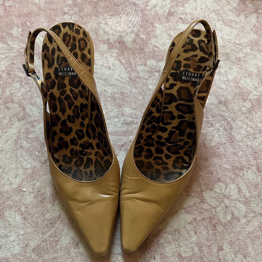 Stuart Weitzman Leopard Print Tan Heels